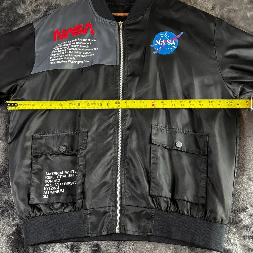 NASA Bomber Jacket Black Mens Size‎ L Space Exploration MA1 Style